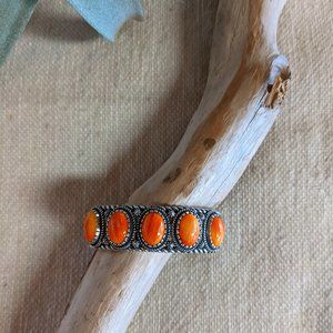 Orange Spiny Oyster Shell Sterling Silver Cuff Bracelet